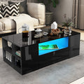 Wooden LED Coffee Table with Storage 2 Drawers Living Room Furniture High Gloss