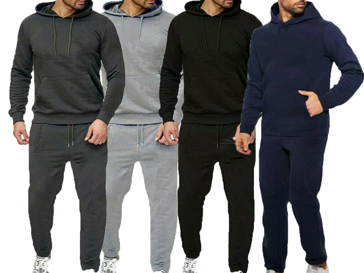 New Mens Pullover Tracksuit Hoodie Jogging Bottoms Set Stretch Sweater Jogger