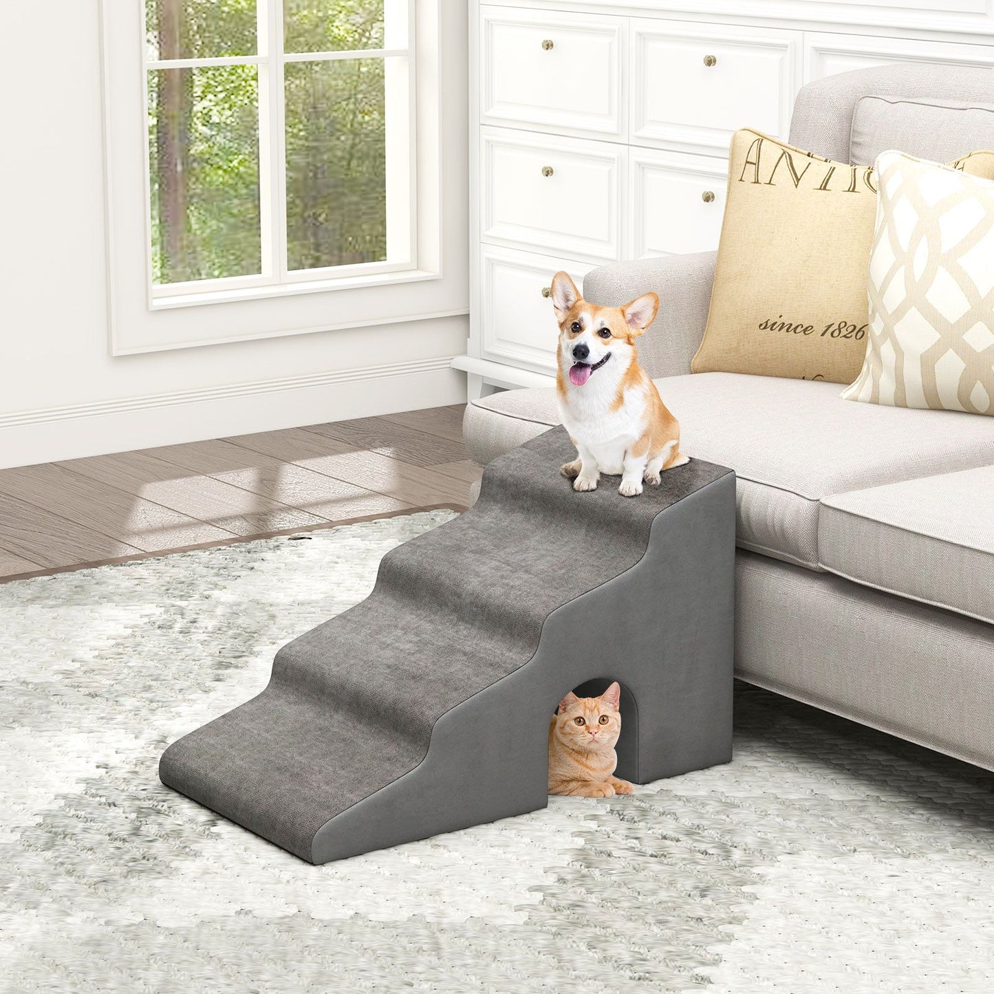 4-Tier High Density Foam Dog Ramps for High Beds and Couches