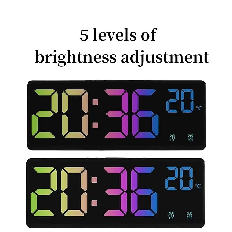 2024 Colorful Digital Alarm Clock Voice Control Temperature Date Dual Alarm Snooze Table Clock Night Mode 12/24H LED Clock Watch