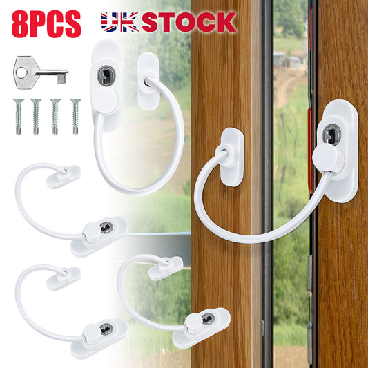 8 X White Window Door Restrictor Safety Lock Upvc Child Security Wire Cable