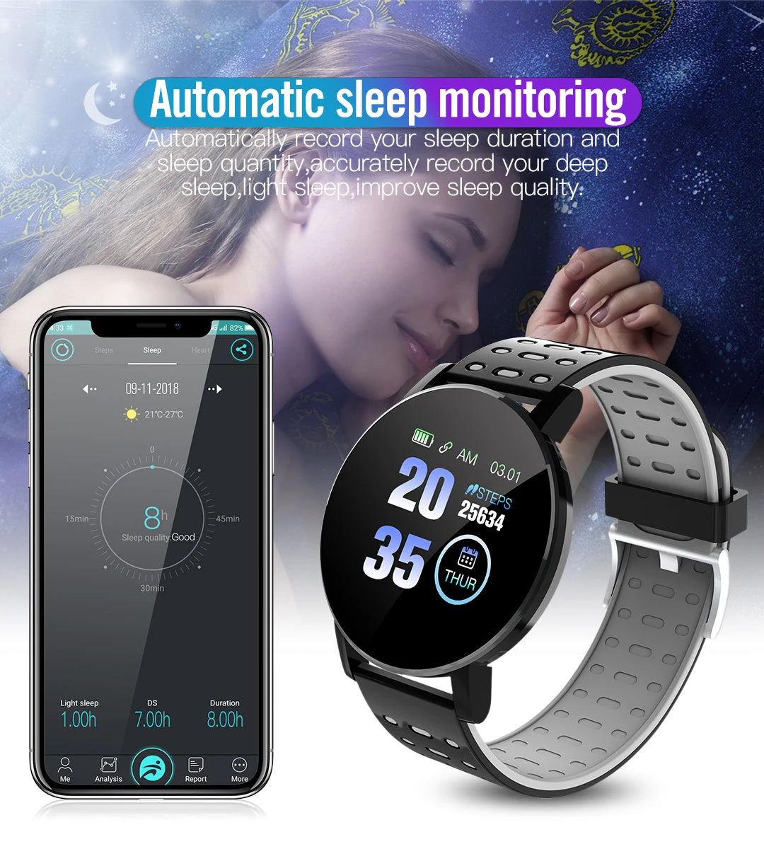 119S Smartwatch Bluetooth Smart Watch Men Blood Pressure Women Smart Band Clock Sports Fitness Tracker Watch for Android IOS