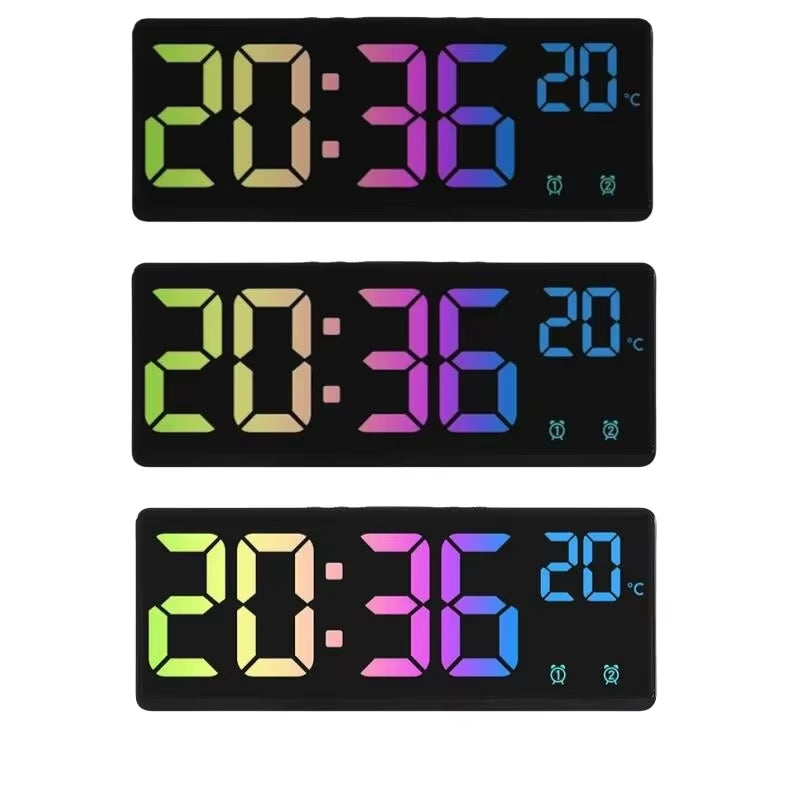 2024 Colorful Digital Alarm Clock Voice Control Temperature Date Dual Alarm Snooze Table Clock Night Mode 12/24H LED Clock Watch