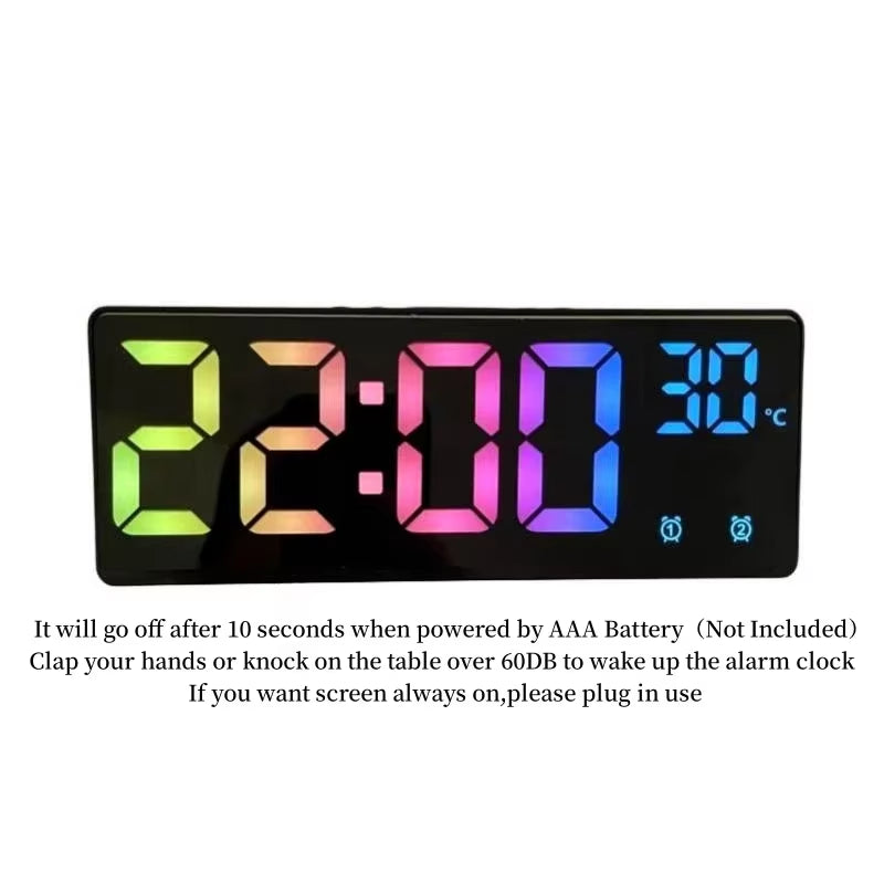 2024 Colorful Digital Alarm Clock Voice Control Temperature Date Dual Alarm Snooze Table Clock Night Mode 12/24H LED Clock Watch