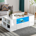 Wooden LED Coffee Table with Storage 2 Drawers Living Room Furniture High Gloss