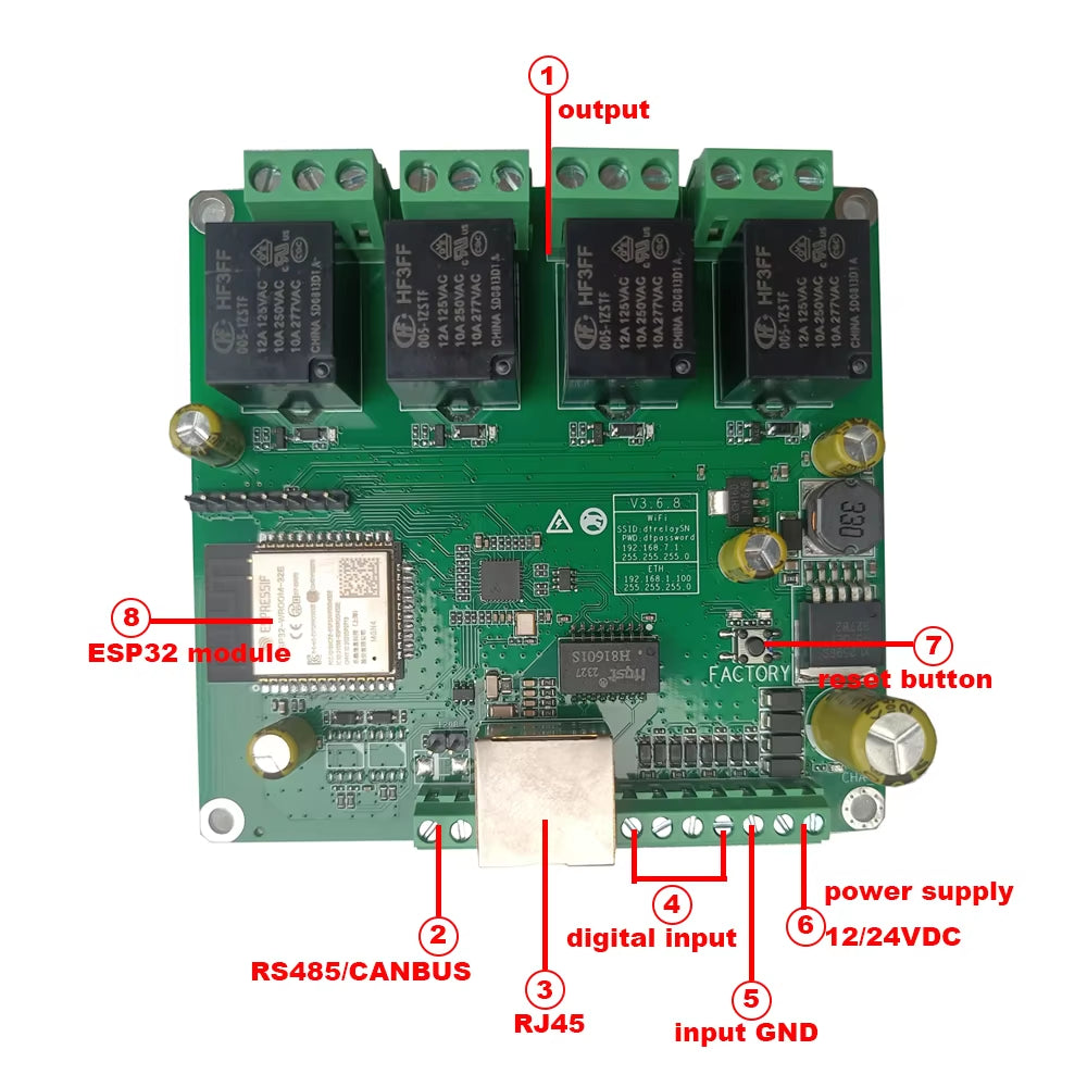 Ethernet Relay Network Wifi Switch Modbus MQTT TCP UDP Web HTTP Schedule Task CAN RS485 Coap Domoticz Timer Module