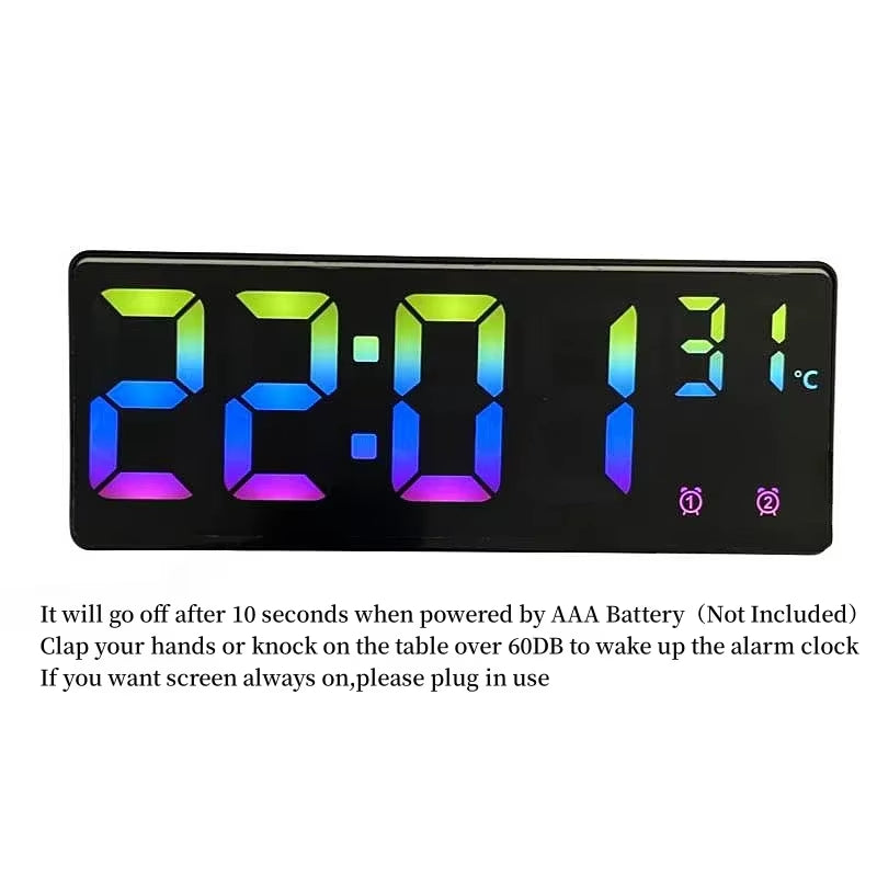 2024 Colorful Digital Alarm Clock Voice Control Temperature Date Dual Alarm Snooze Table Clock Night Mode 12/24H LED Clock Watch