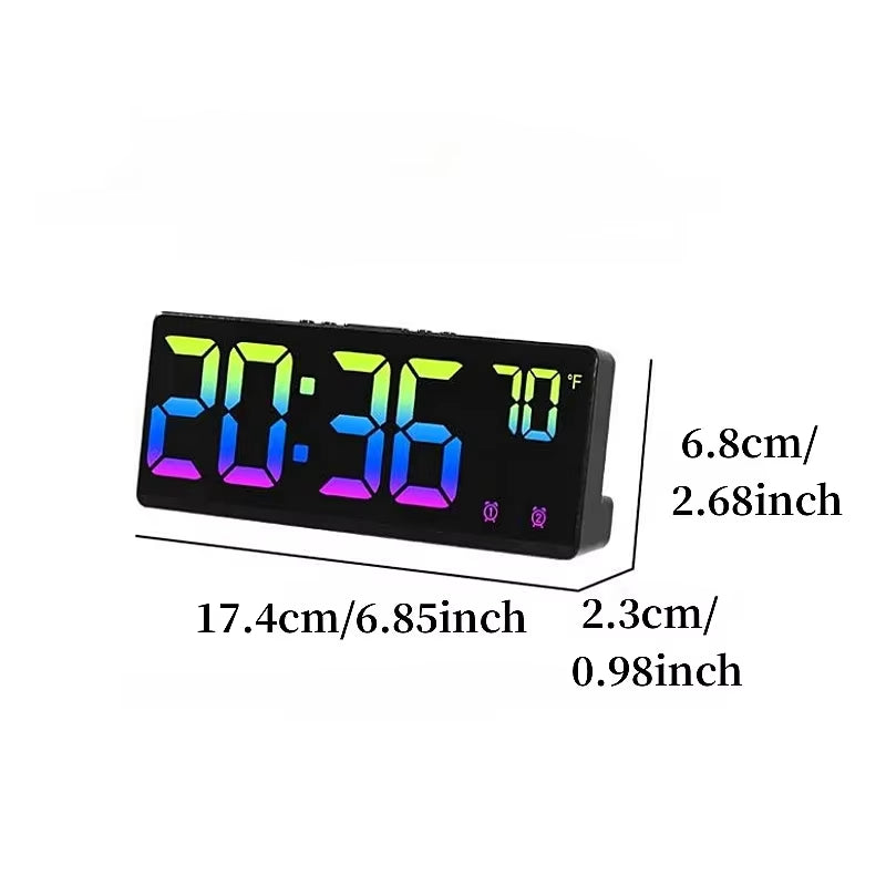 2024 Colorful Digital Alarm Clock Voice Control Temperature Date Dual Alarm Snooze Table Clock Night Mode 12/24H LED Clock Watch