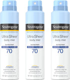 Ultra Sheer Body Mist Sunscreen Spray Broad Spectrum SPF 70, Lightweight, Non-Greasy & Water Resistant, Oil-Free & Non-Comedogenic UVA/UVB Sunscreen Mist, 5 Oz (Pack of 3)